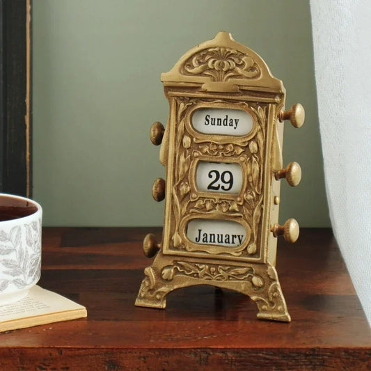 Handmade Copper Brass Vintage Desk Calendar - Unique Home Office Decor Brass Vintage Desk Calendar gifting by julia m Brass calendar  