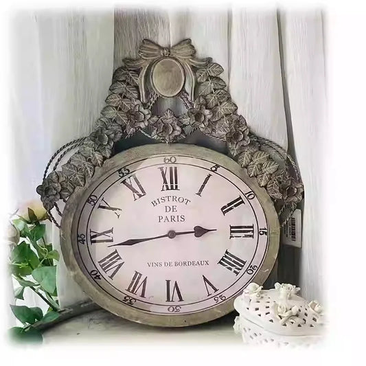 Vintage Rustic Gray Metal Iron Wall Clock with Elegant Leaf and Flower Accents Vintage Rustic Gray Metal Iron Wall Clock gifting by julia m Default Title  