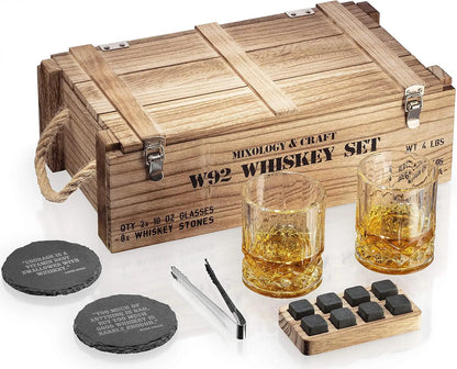 Whiskey Stones Gift Set for Men | Whiskey Glass and Stones Set with Wooden Army Crate, 8 Granite whiskey glass and stones gift set gifting by julia m United States