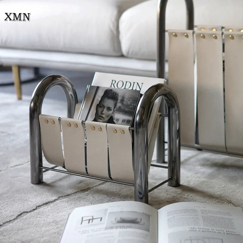 Modern Luxury Metal Leather Magazine Rack Bookshelf Home Decoration Ornaments Bookshelf Model Division Housewarming Gift  Gifting By Julia M   