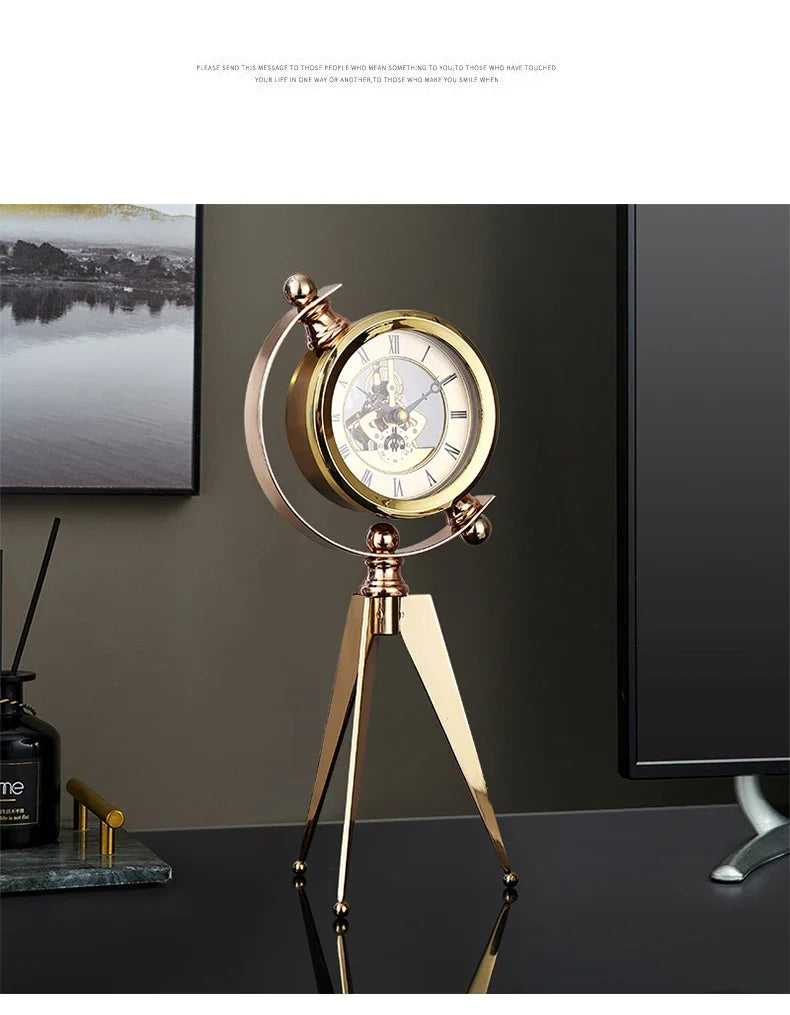 Gold Table Clock Luxury Metal Office Desk Clocks Aesthetic Tabletop Creative Quartz Desktop Clock Silent Home and Decoration  gifting by julia m   