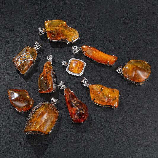 Natural Red Yellow Resin Amber 925 Sterling Silver Pendant Necklace Luxury Amber Gemstone Necklace  Souvenir Gift  gifting by julia m   