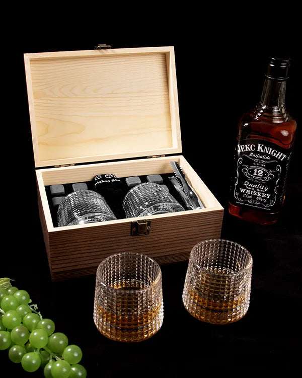 Elegant Crystal Whiskey Glass & Stones Set - Gifting By Julia M