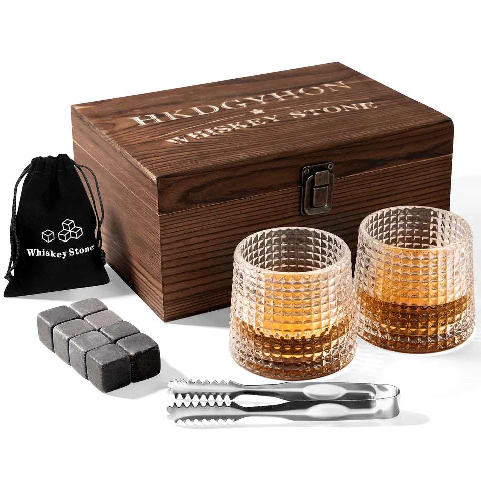 Elegant Crystal Whiskey Glass & Stones Set - Gifting By Julia M