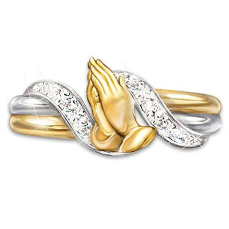 14K Gold Plated Prayer Hands Zircon Ring - Gifting By Julia M