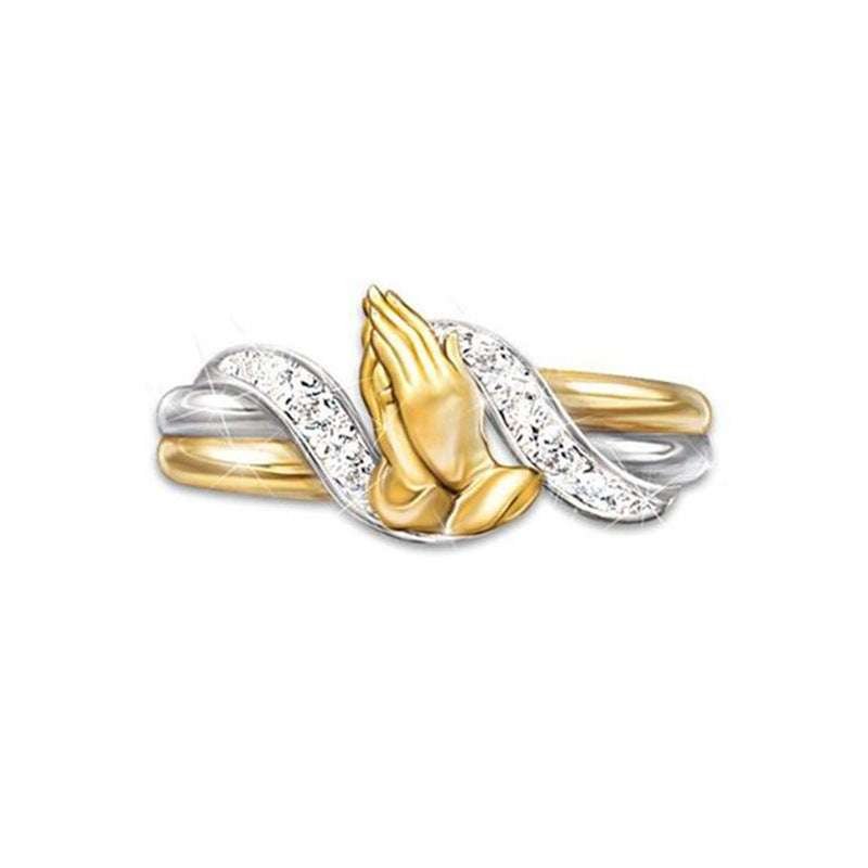 14K Gold Plated Prayer Hands Zircon Ring - Gifting By Julia M