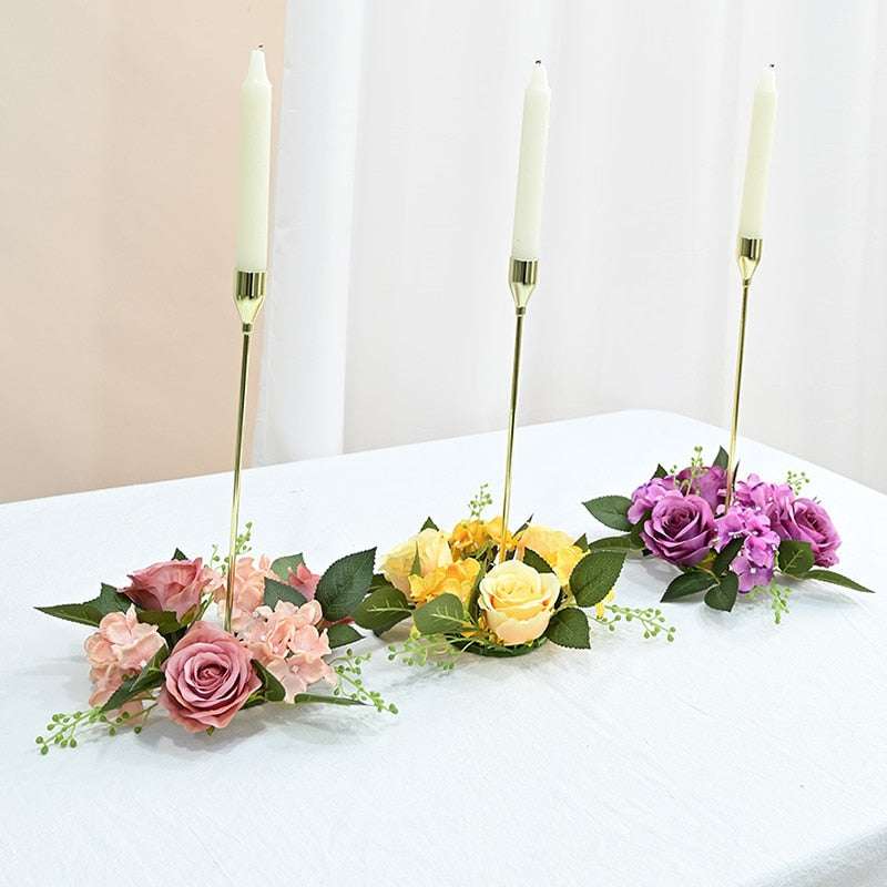 20Cm Rose Garland Silk Artificial Flower Wreath Candle Holder - Gifting By Julia M
