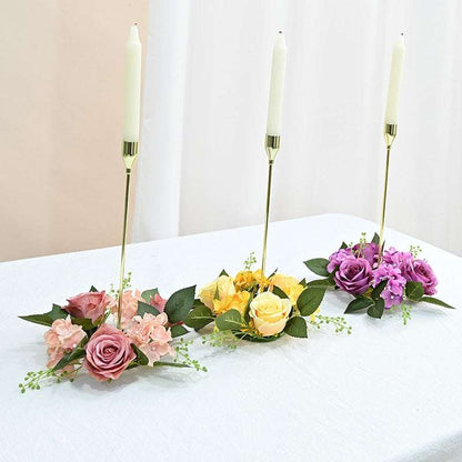 20Cm Rose Garland Silk Artificial Flower Wreath Candle Holder - Gifting By Julia M