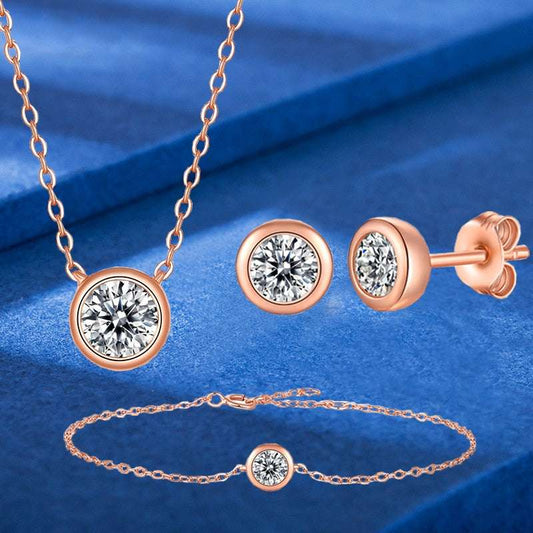 3pc Moissanite Necklace Stud Earrings Bracelet Set - Gifting By Julia M