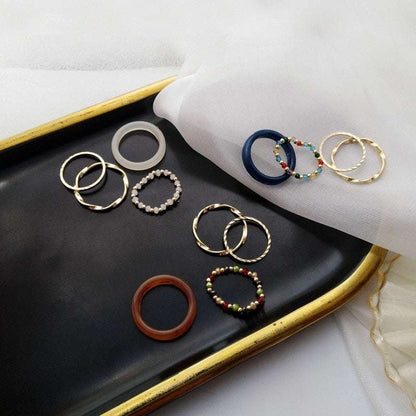 4Pcs Vintage Beaded Elastic Joint Ring Set - Gifting By Julia M
