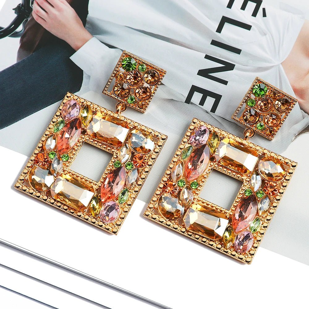 Crystal Square Drop Earrings Crystal Square Drop Earrings Gifting By Julia M Pink-Green  