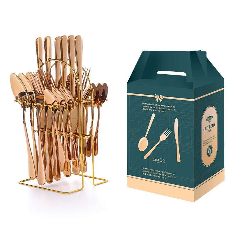 Colorful 24Pcs Gold Silver Tableware Gift Box kitchen utensils Gifting By Julia M rose gold 24 sets  