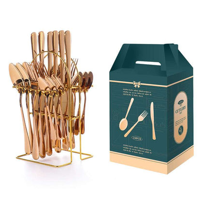 Colorful 24Pcs Gold Silver Tableware Gift Box kitchen utensils Gifting By Julia M rose gold 24 sets  