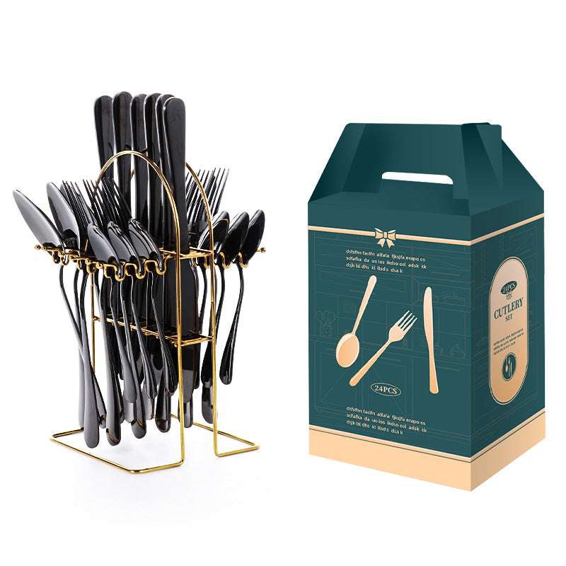 Colorful 24Pcs Gold Silver Tableware Gift Box kitchen utensils Gifting By Julia M black 24 sets  