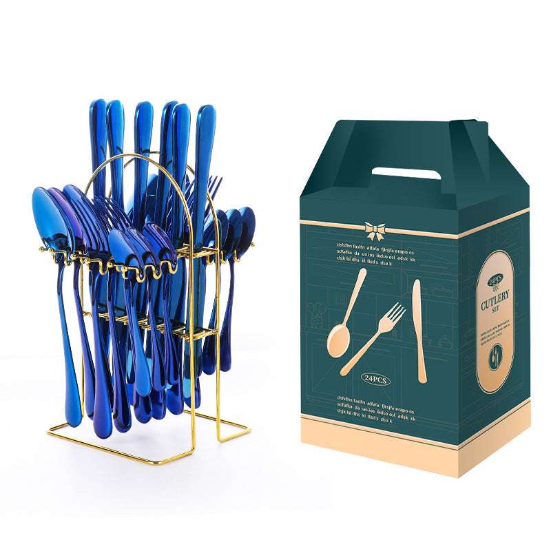 Colorful 24Pcs Gold Silver Tableware Gift Box kitchen utensils Gifting By Julia M blue 24 sets  