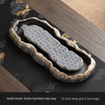 Creativity Tray Heart Sutra Tea Board Chinese Retro Pot Tray Ceramic Pot Bearing Dry Brewing Table Water Storage Type Teaware - Gifting By Julia M