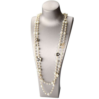 Double Layer Pearls Flower Long Necklace - Gifting By Julia M