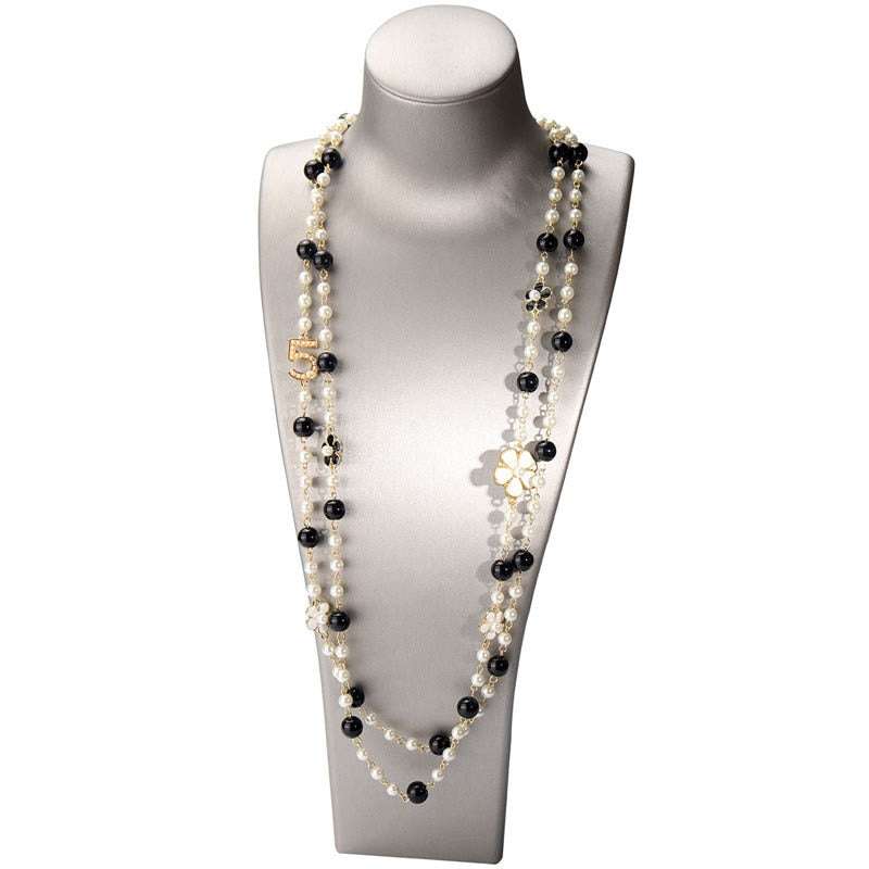 Double Layer Pearls Flower Long Necklace - Gifting By Julia M