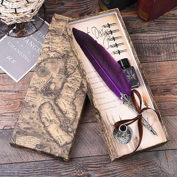 Feather Fountain Pen Set pens Gifting by Julia M 0.5mm Purple 