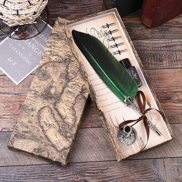 Feather Fountain Pen Set pens Gifting by Julia M 0.5mm Green 