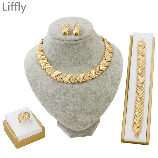 Gold Crystal Necklace Bracelet Set Necklace Bracelet Set Gifting By Julia M jewelry sets 9 42cm