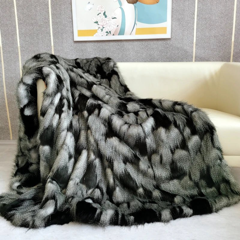 Luxury Faux Fur Blanket high-end Bed linen long hair blankets bed plaid on the sofa cover bedroom decoration blankets and throws  Gifting By Julia M black 1pcs 240x70cm CHINA
