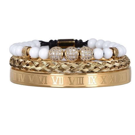 Luxury Set Crown Charm Gold Color Skull Bracelet - Gifting By Julia M