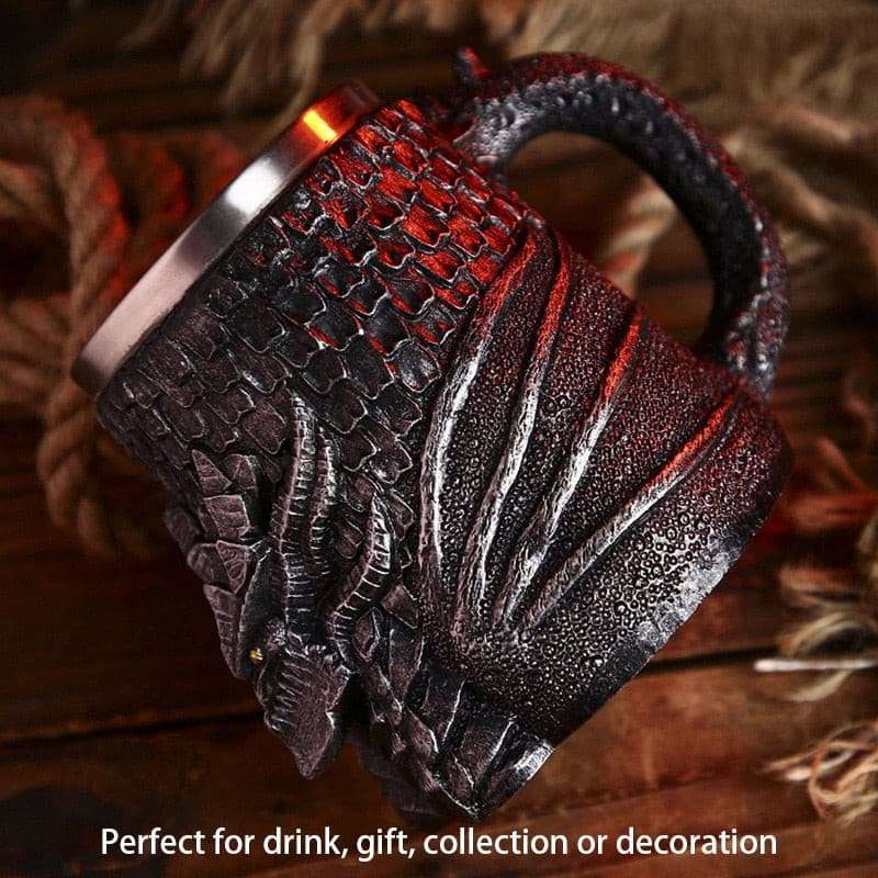 Medieval Dragon Resin Stainless Steel Beer Mug - Unleash Your Inner Knight with this Gothic Tankard - Perfect for Gifts, Décor and Drinking! - Gifting By Julia M