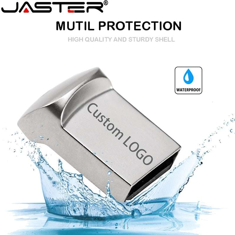 Mini Metal USB Flash Drives Silver Business Gifts Memory Stick Custom logo Pen Drive Waterproof Storage Devices 32GB 64GB - Gifting By Julia M