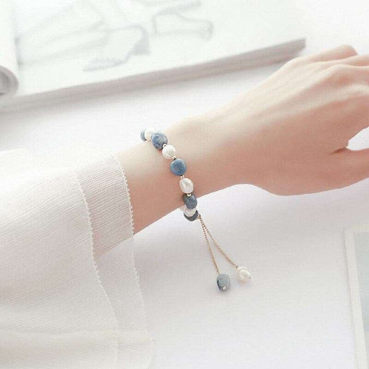 Natural Freshwater Pearl Bracelet With Irregular Blue Crystal - Gifting By Julia M