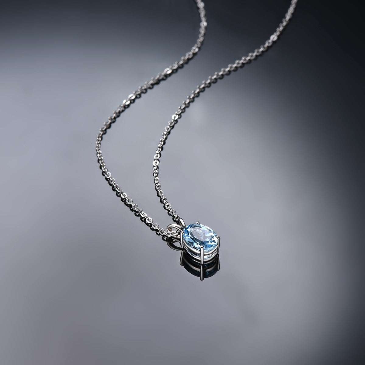 Natural Sky Blue Topaz 14K Real White Gold Pendant Necklaces gifting by julia m   