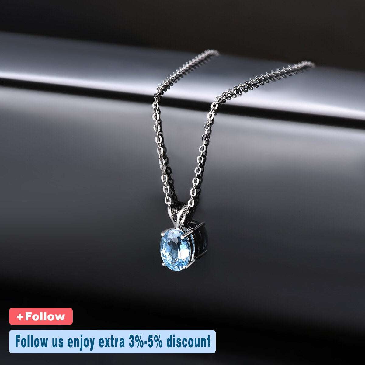 Natural Sky Blue Topaz 14K Real White Gold Pendant - Gifting By Julia M