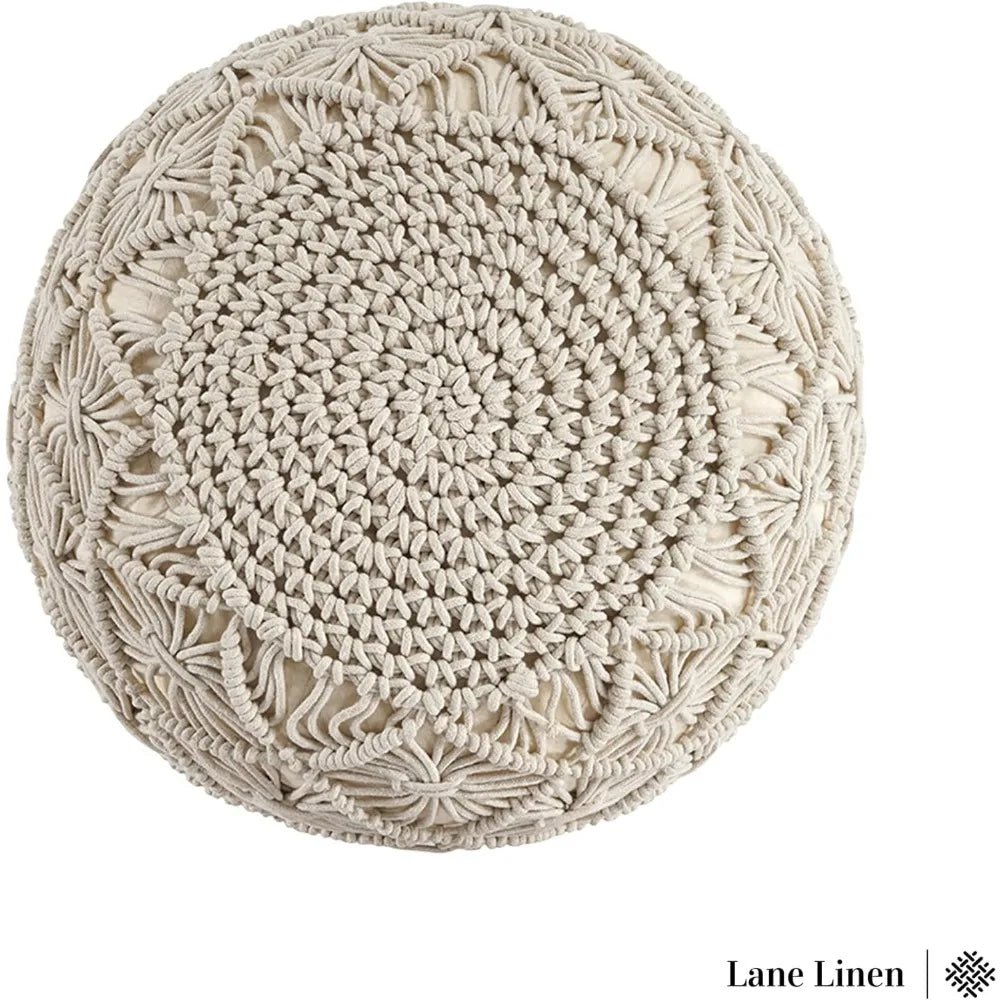 Ottoman Pouf Hand Knitted Large Foot Rest for Couch,100% Cotton Cord, Living Room Floor 20 Diameterx14 Height Pure Footstool  Gifting By Julia M   