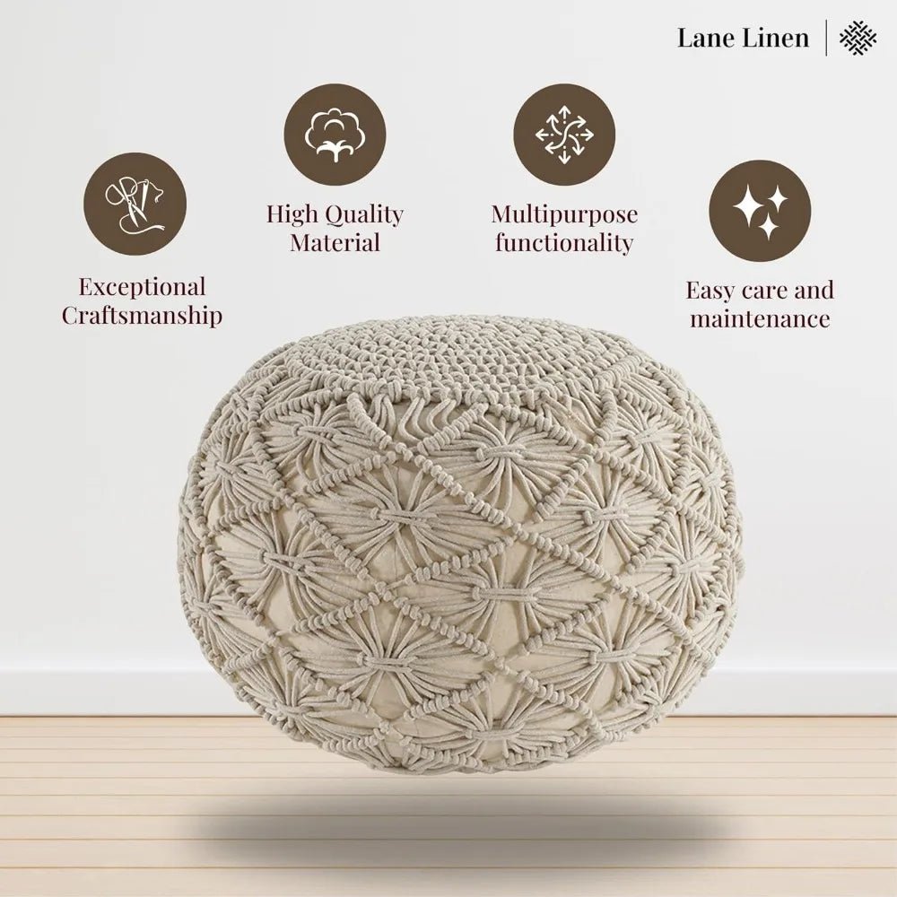 Ottoman Pouf Hand Knitted Large Foot Rest for Couch,100% Cotton Cord, Living Room Floor 20 Diameterx14 Height Pure Footstool  Gifting By Julia M   