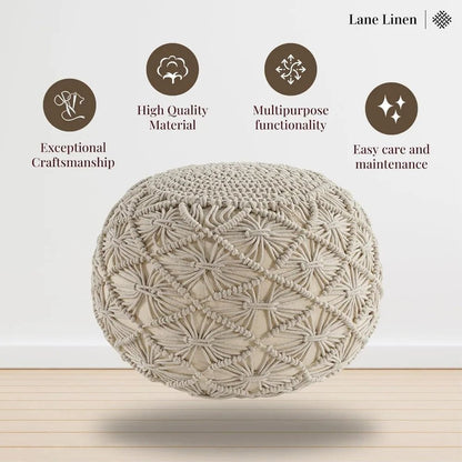 Ottoman Pouf Hand Knitted Large Foot Rest for Couch,100% Cotton Cord, Living Room Floor 20 Diameterx14 Height Pure Footstool  Gifting By Julia M   