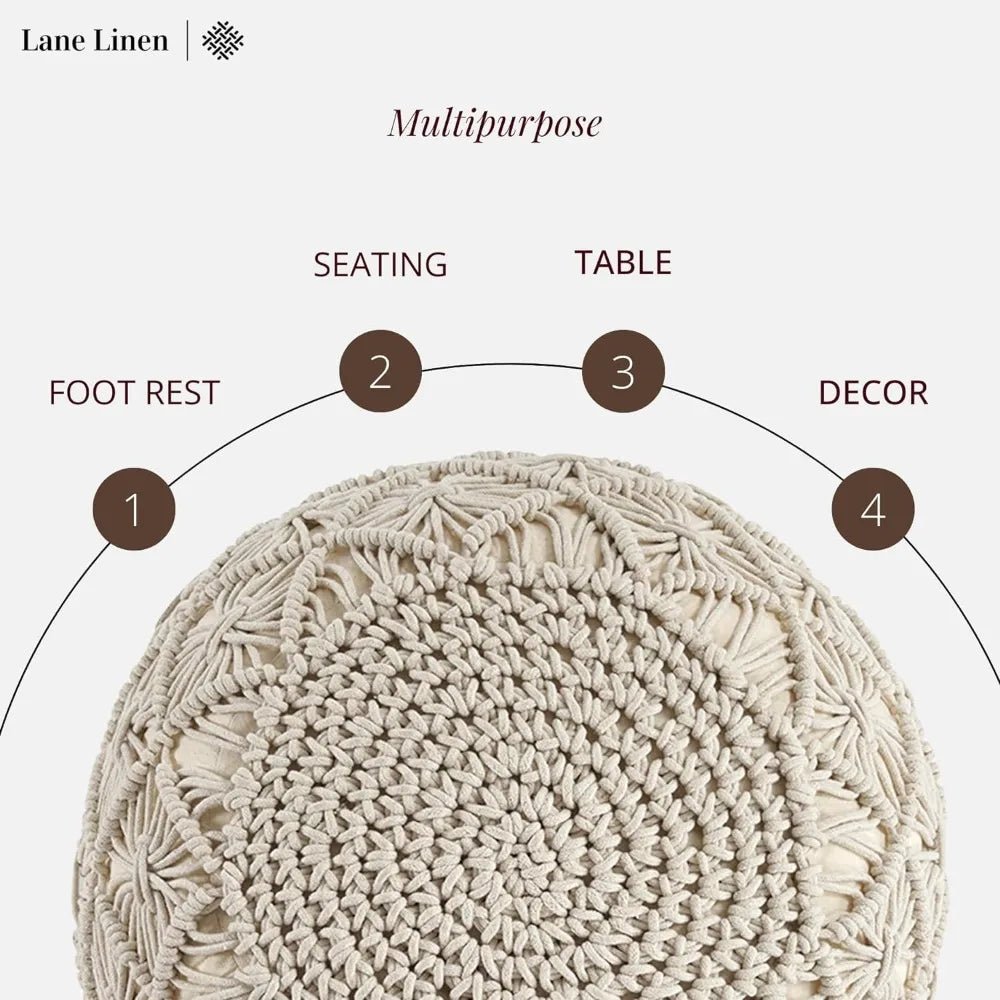 Ottoman Pouf Hand Knitted Large Foot Rest for Couch,100% Cotton Cord, Living Room Floor 20 Diameterx14 Height Pure Footstool  Gifting By Julia M   