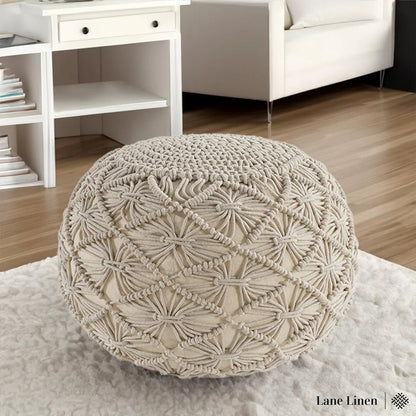 Ottoman Pouf Hand Knitted Large Foot Rest for Couch,100% Cotton Cord, Living Room Floor 20 Diameterx14 Height Pure Footstool  Gifting By Julia M United States  