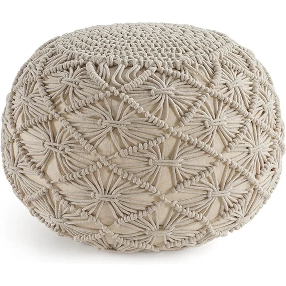 Ottoman Pouf Hand Knitted Large Foot Rest for Couch,100% Cotton Cord, Living Room Floor 20 Diameterx14 Height Pure Footstool  Gifting By Julia M   