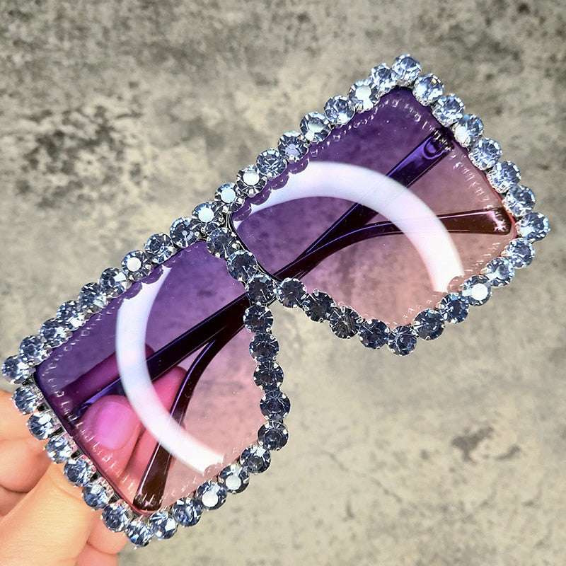 Oversized Glitter Crystal Sunglasses Sunglasses gifting by julia m Light Purple China as pictures showed