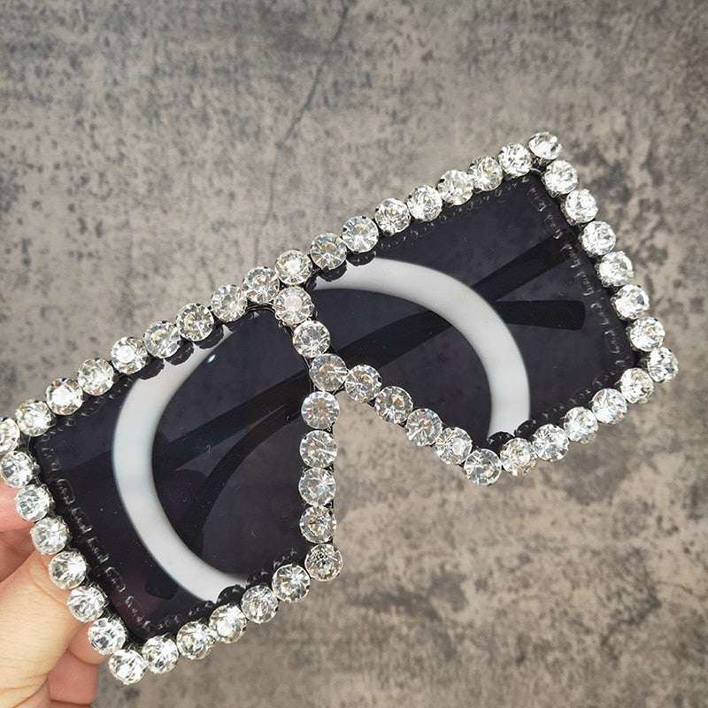 Oversized Glitter Crystal Sunglasses Sunglasses gifting by julia m White China as pictures showed