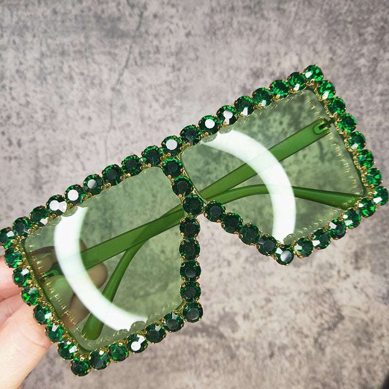 Oversized Glitter Crystal Sunglasses Sunglasses gifting by julia m Green China as pictures showed