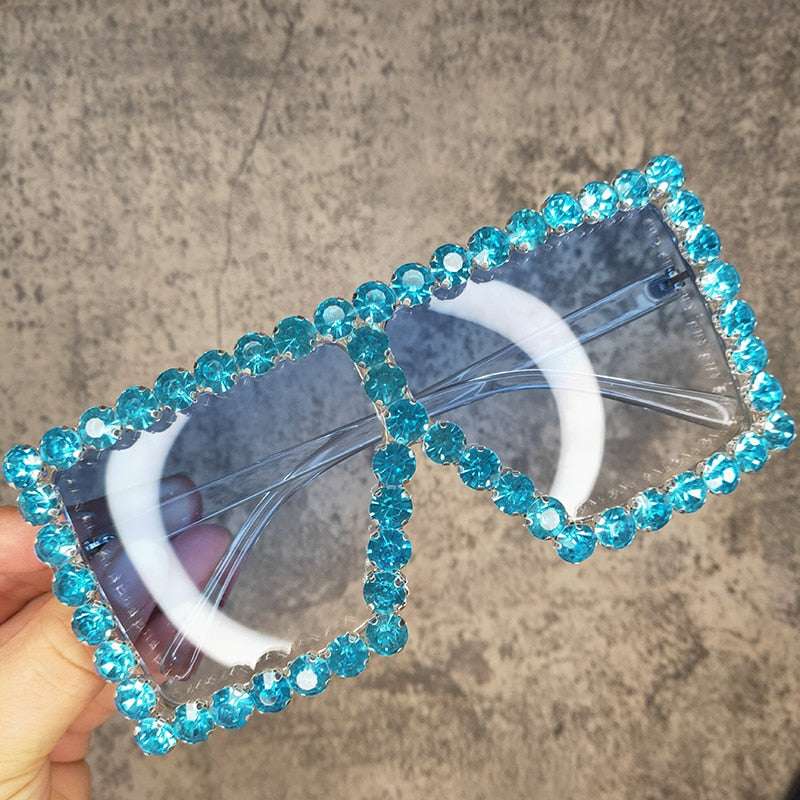 Oversized Glitter Crystal Sunglasses Sunglasses gifting by julia m Ice Blue China as pictures showed