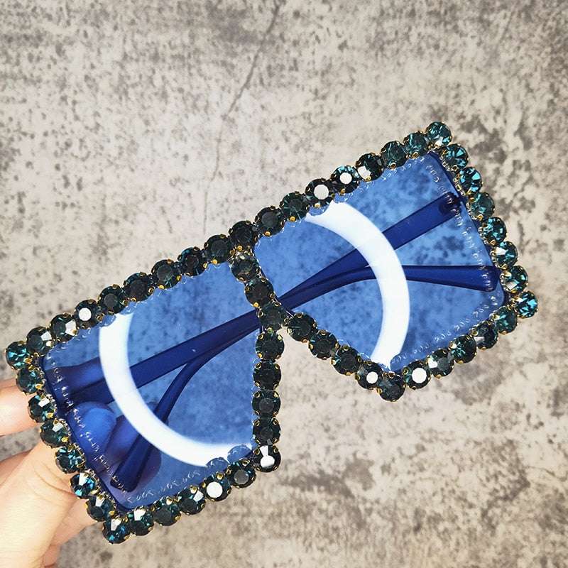 Oversized Glitter Crystal Sunglasses Sunglasses gifting by julia m Blue China as pictures showed