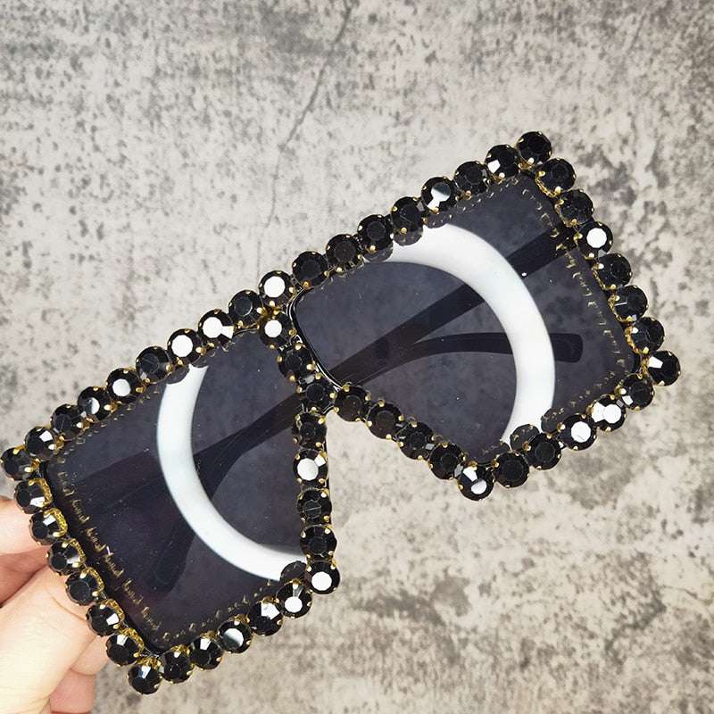 Oversized Glitter Crystal Sunglasses Sunglasses gifting by julia m Black China as pictures showed