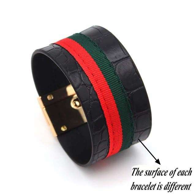 Red Green Ribbon Leather Bracelets - Gifting By Julia M