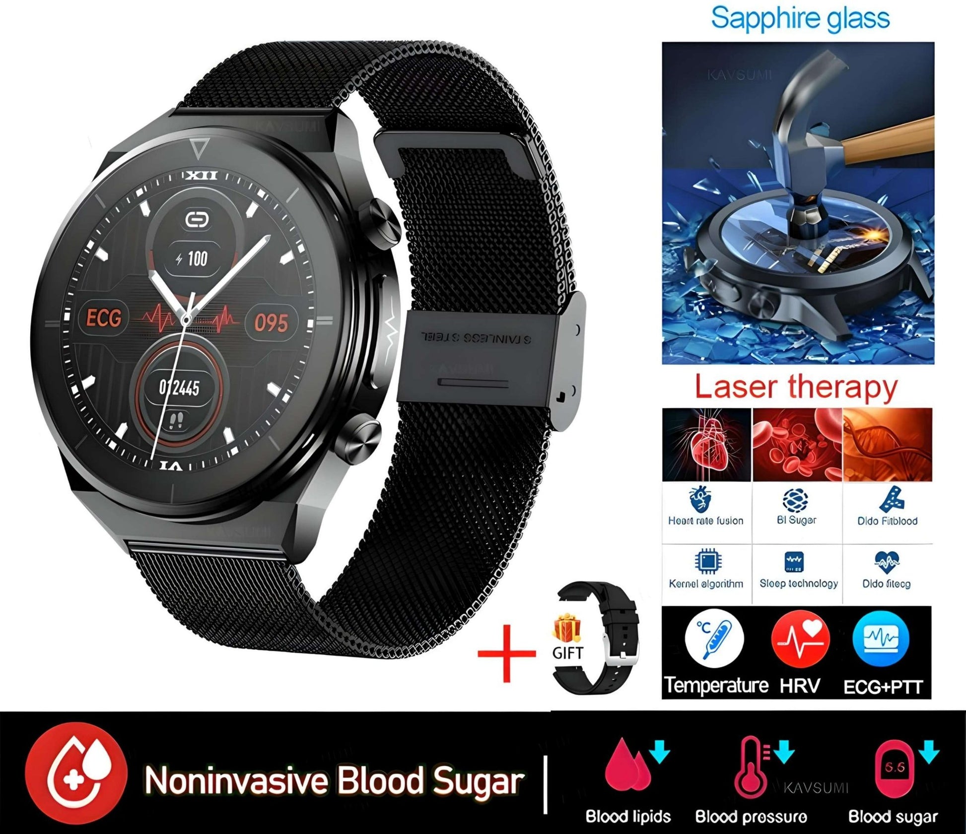 Sapphire Glucose Tracker Smartwatch smart watch medical watches for men gifting by julia m   