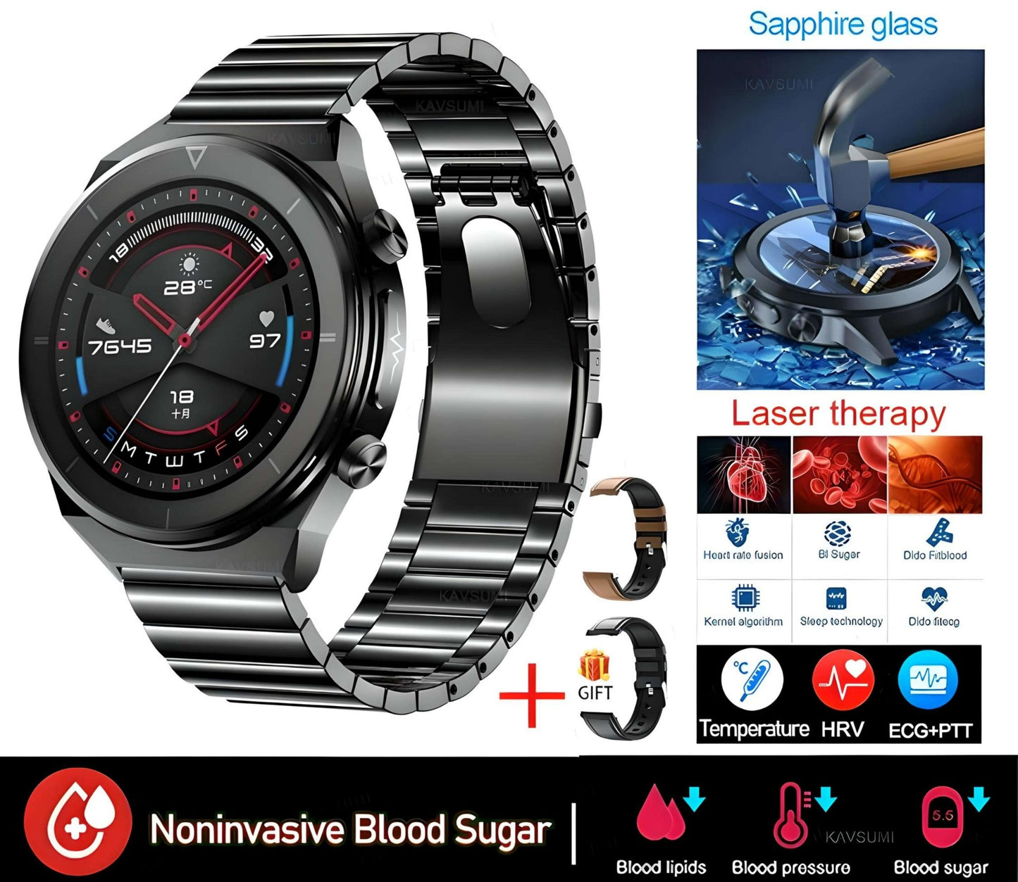 Sapphire Glucose Tracker Smartwatch smart watch medical watches for men gifting by julia m   