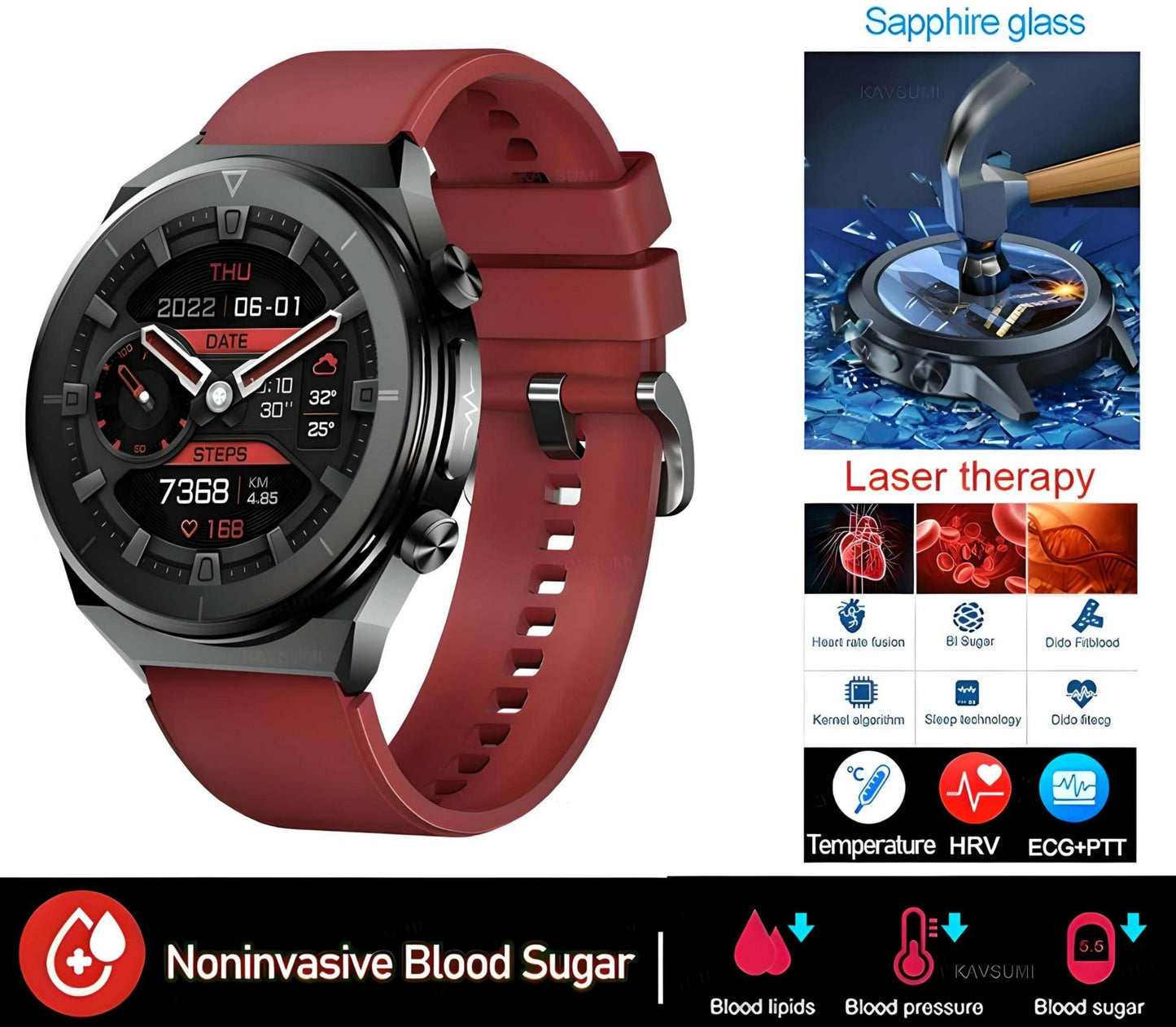 Sapphire Glucose Tracker Smartwatch smart watch medical watches for men gifting by julia m   