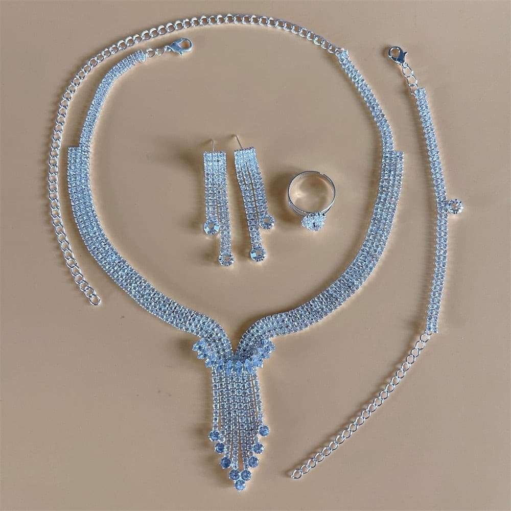 Silver Color Rhinestone Crystal Jewelry Set Jewelry Sets Gifting By Julia M