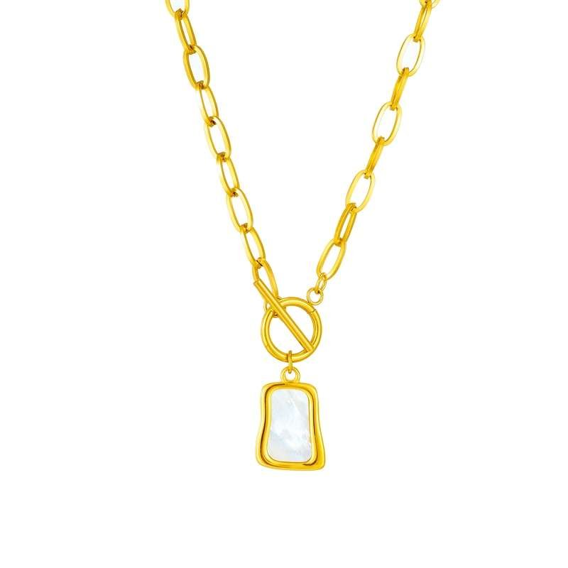 Stainless Steel Geometric Trapezoidal Pearl Oyster Pendant Necklace - Gifting By Julia M